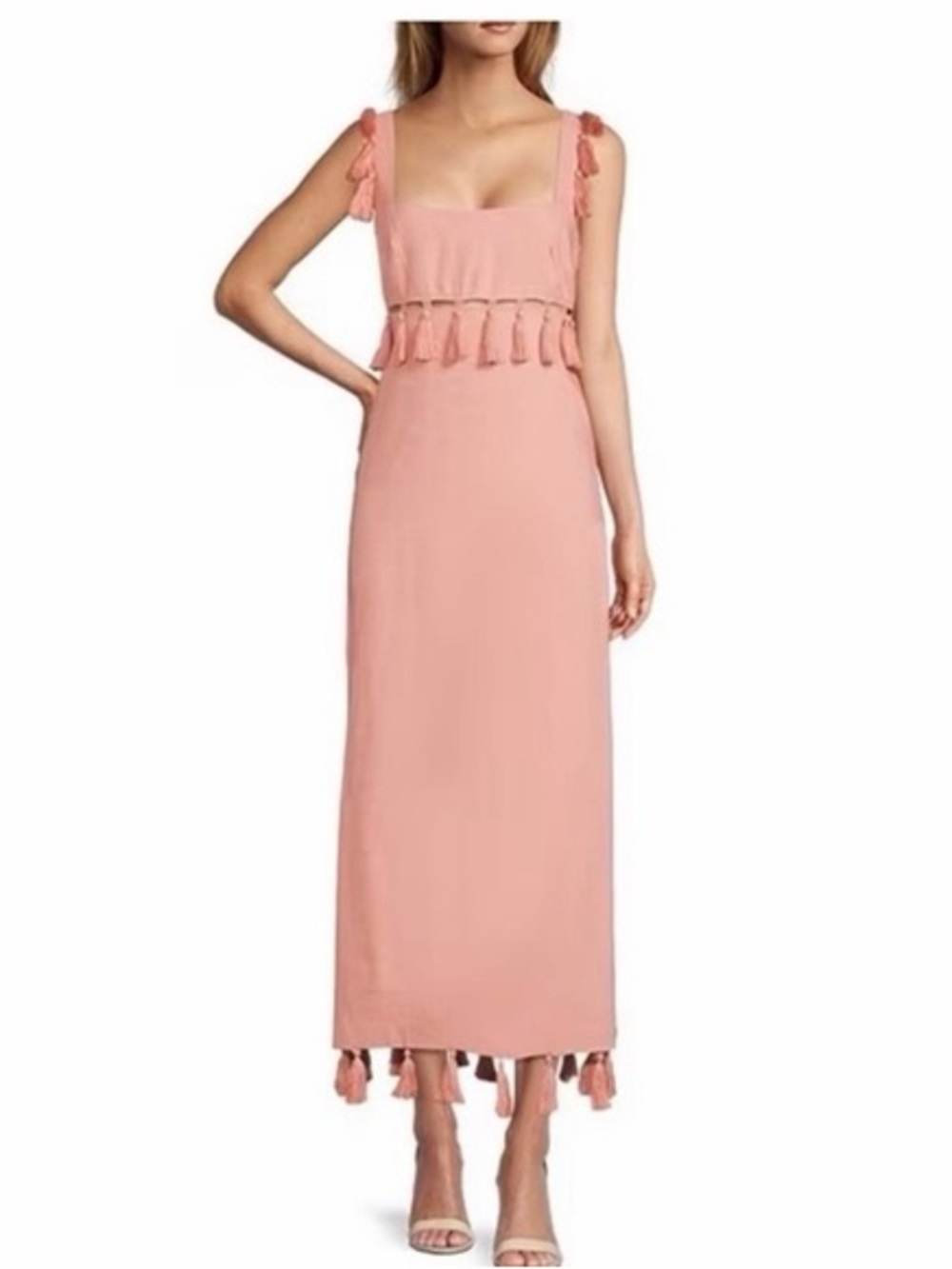 ANTONIO MELANI Rose Pink Tassel Strap Maxi Dress